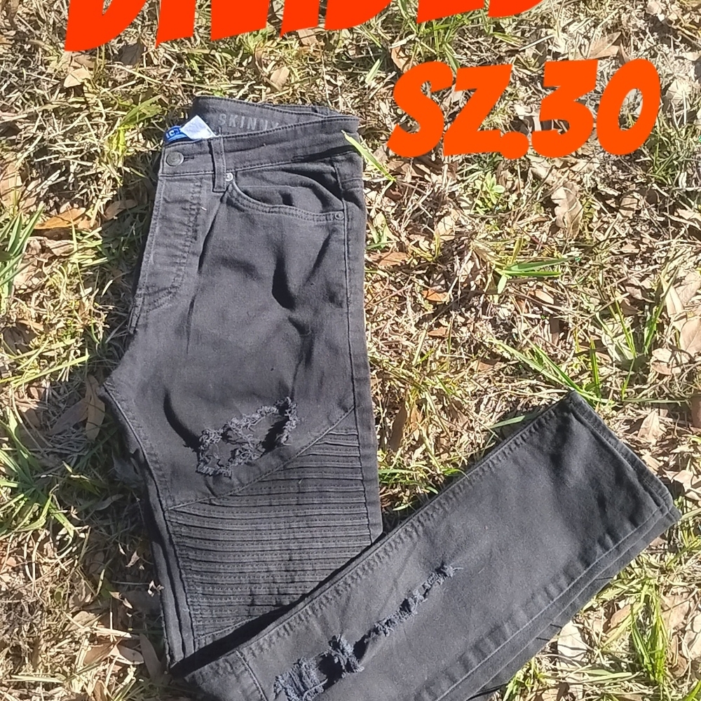 Divided Black Skinny Jeans with Moto Style Design